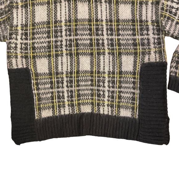 Nine west fuzzy, mock turtleneck sweater in yellow & gray plaid size large - Picture 5 of 11